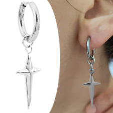 Orecchini a cerchio con croce pendente in acciaio inox da uomo donna Argento