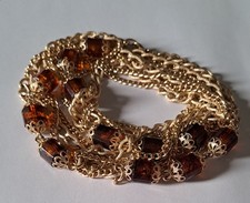 Collana SARAH COVENTRY Catene dorate e cilindri in lucite color ambra Anni 70