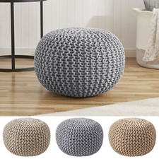 Round cotton knitted pouf - knitted,