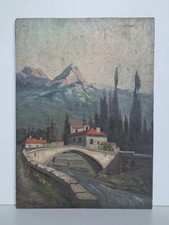 Quadro Olio su Legno Paesaggio Montagna Alpi Set Domodossola Italia Firmato