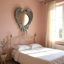 Specchio cuore ali angelo argento ali ornate decorazione casa parete vanità argento 57 cm