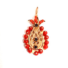 ciondolo pendente coralli e zaffiri in oro rosa 14kt grammi 3,40