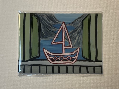 Quadro guazzo interno barca - , a
