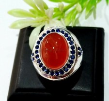 Naturale Rosso Onice Gemma Con 14K Placcato Oro Bianco Argento Anello per Uomo #