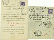 2296-REGNO,VITTORIO EMANUELE III,2 RICEVUTE DI RITORNO,TRAPANI E CREMONA,1941/42