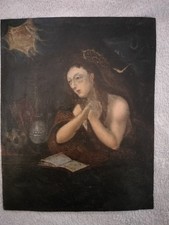 Antico olio su rame santa in