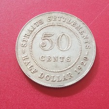Straits Settlements Moneta 50 Cents 1920 Argento
