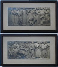 2 antiche stampe litografiche inizi900 scene mitologiche bassorilievo sarcofago