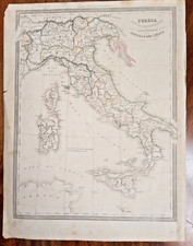 CARTA D'ITALIA SOTTO I LONGOBARDI (CON I POSSEDIMENTI GRECI) - CESARE MAGGI 1854