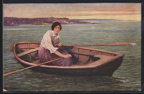 Giovane donna seduta - in, barca