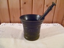 Mortaio Con Pestello Bronzo ottone sondrio Farmacia vintage usato segni tempo