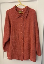 Silk URU Jacket In Rich Salmon Color, Lagenlook, Front Pockets, Back Pleats, XL