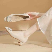 Decolte Scarpe Donna Eleganti 4 cm Beige Tacco Quadrato Pelle Sintetica 51933