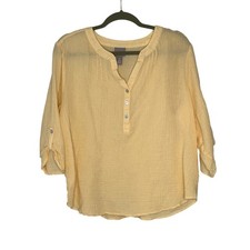 Camicetta donna Chico's taglia 3 US XL gialla manica 3/4 bottoni cotone garza top
