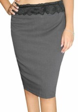 Gonna elegante donna grigia longuette da ufficio taglia 42 con pizzo 