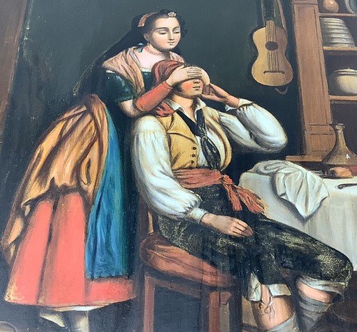 Antico dipinto olio - , metallo