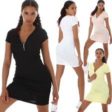 Donna Estate Vestitino Bodycon Vestito Elasticizzato Cerniera Lampo Scollo A V