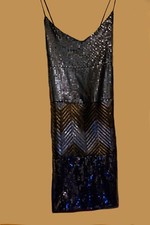 BELLISSIMO ABITO DESIGUAL BLU DA SERA CON PAILLETTES DI VARI COLORI E DIMENSIONI