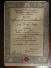 diploma attestato per medaglia in oro da Podestà comune Cetona Siena