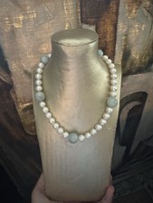 Collana In Perle Coltivate 8,5-9 mm Oro E Calcedonio