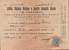 1929 - RICEVUTA " ISTITUTO DI VIGILANZA S. FACCIOLI " ALASSIO - GUARDIE GIURATE