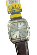 Orologio Q&Q Unisex  Quarzo Forma Quadrata  38mm Strass Cinturino Cedevole