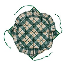 Coprisedie 6 Cuscini Sedia con Ali Volant Lacci a Fantasia Quadri Verde Beige