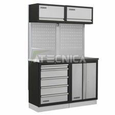 Arredamento modulare officina FERVI A008M 2 posti piano INOX cassettiera pensili