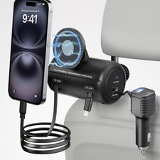 Backseat Stazione di Ricarica per Auto Retrattile, Scatola di Ricarica 6 in 1 con Testa Auto...