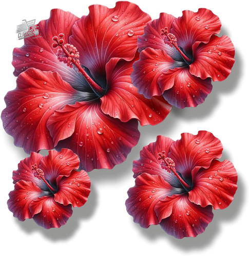 Adesivi fiori ibisco rosso - 8,