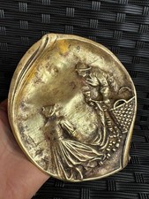 Antica Placca/Piattino in Bronzo - Liberty/Art Noveau - Scena Rurale - primi 900