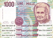 A1 - Repubblica - 1000 Lire Montessori 1990 serie GA FDS / UNC da Mazzetta