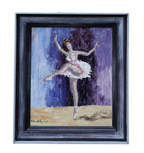 Olio tela firmato ballerina - su,