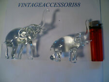 LOTTO 2 ELEFANTI VINTAGE IN VETRO TRASPARENTE VERDE  H 8 / 9 CM OTTIMO STATO