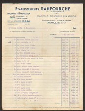 AURILLAC (15) CAFES & EPICERIE en gros "Ets. SANFOURCHE" Facture en 1950