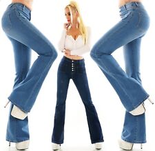 Jeans donna pantaloni a zampa bootcut svasato abbottonatura elasticizzato denim XS S M L XL