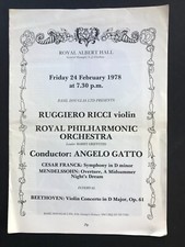 Royal Albert Hall Concert RPO Ruggiero Ricci  Angelo Gatto 1978 Programme