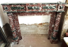 Antico camino in pietra marmo Francia fine '800 con colonne, grande