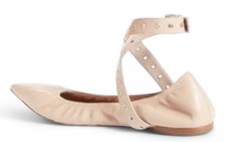 Valentino Garavani Love Latch Leather Flats Nude Pointed Toe Ankle Strap 38.5 8