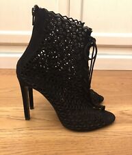 Zara Black Sandals Laser Cut High Heels 10 Black Suede Size 38