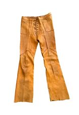 Pantaloni vintage anni 70 North Beach in pelle fatti a mano con lacci svasati punto frusta 30x30