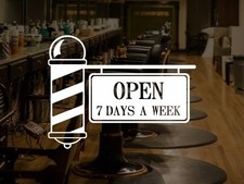 Insegna Adesiva Parete Barbiere Negozio Palo Aperto 7 Giorni Su 7 Parrucchiere Business Finestra