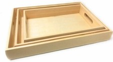  Set 3 vassoi in legno per decoupage vassoio da portata con manici bordo alto