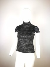 AXARA PARIS MAGLIA MAGLIETTA CANOTTA  TOP TAGLIA 42 COLORE NERO ECOPELLE E PIZZO