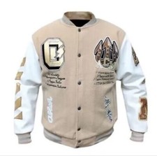 Giacca in pelle AC-Milan Off-White Varsity - stile atletico bianco e crema