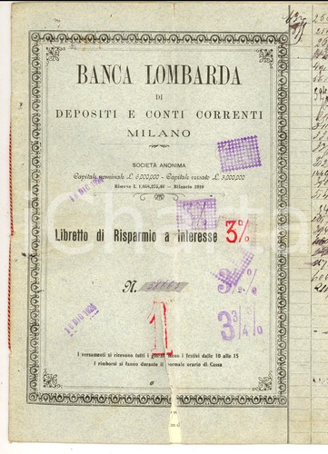 1924 banca lombarda libretto - 1924,