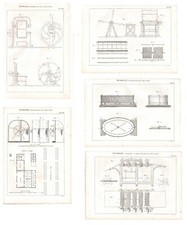 Stampe antiche MACERAZIONE LINO e CANAPA 5 fogli Pomba 1860 Antique prints