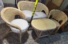 SALOTTO DA GIARDINO IN BAMBU' E PAGLIA DI VIENNA - 2 POLTRONE + DIVANO + TAVOLO