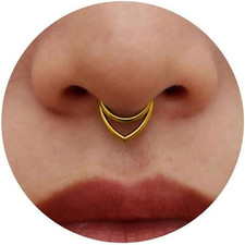 2 Pezzi Anello Setto Naso Dorato, 16G Cerchi, Acciaio Inossidabile 316L, Clicker