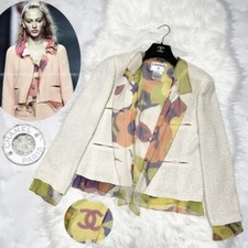 Giacca senza colletto con volant decorazione vintage modello CHANEL autentica collezione 40